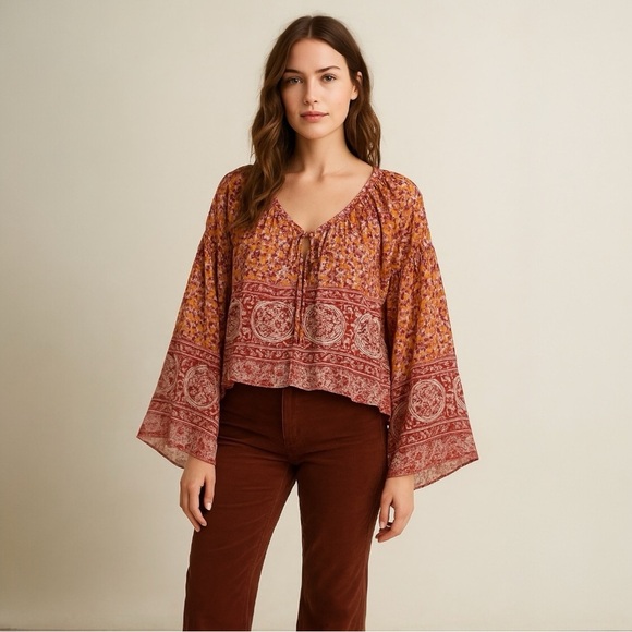 Free People Tops - Free People Lorraine Tiered Boho Kimono Top with Lace Trim – Size Small